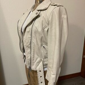 All Saints Off-White Cropped Leather Jacket